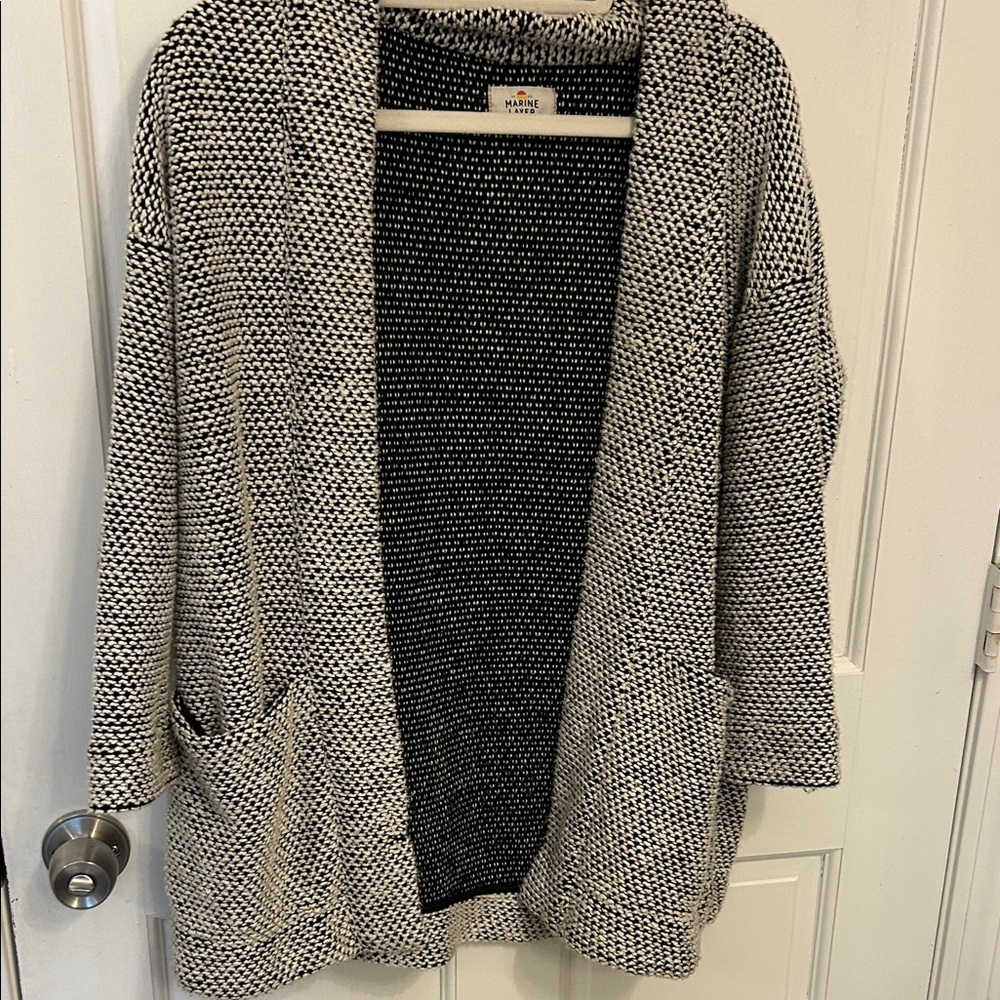 Marine Layer Women's Black and White Boucle Cardigan